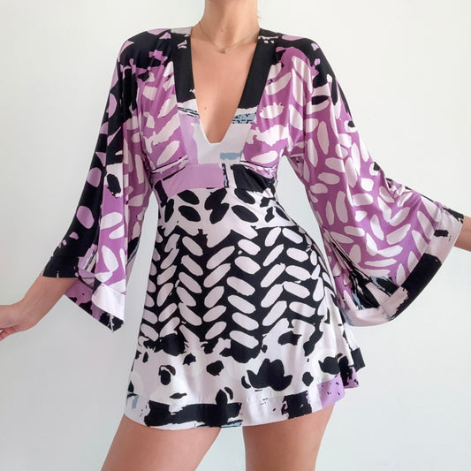 Y2K Purple & Black Groovy Mini Dress / SZ S