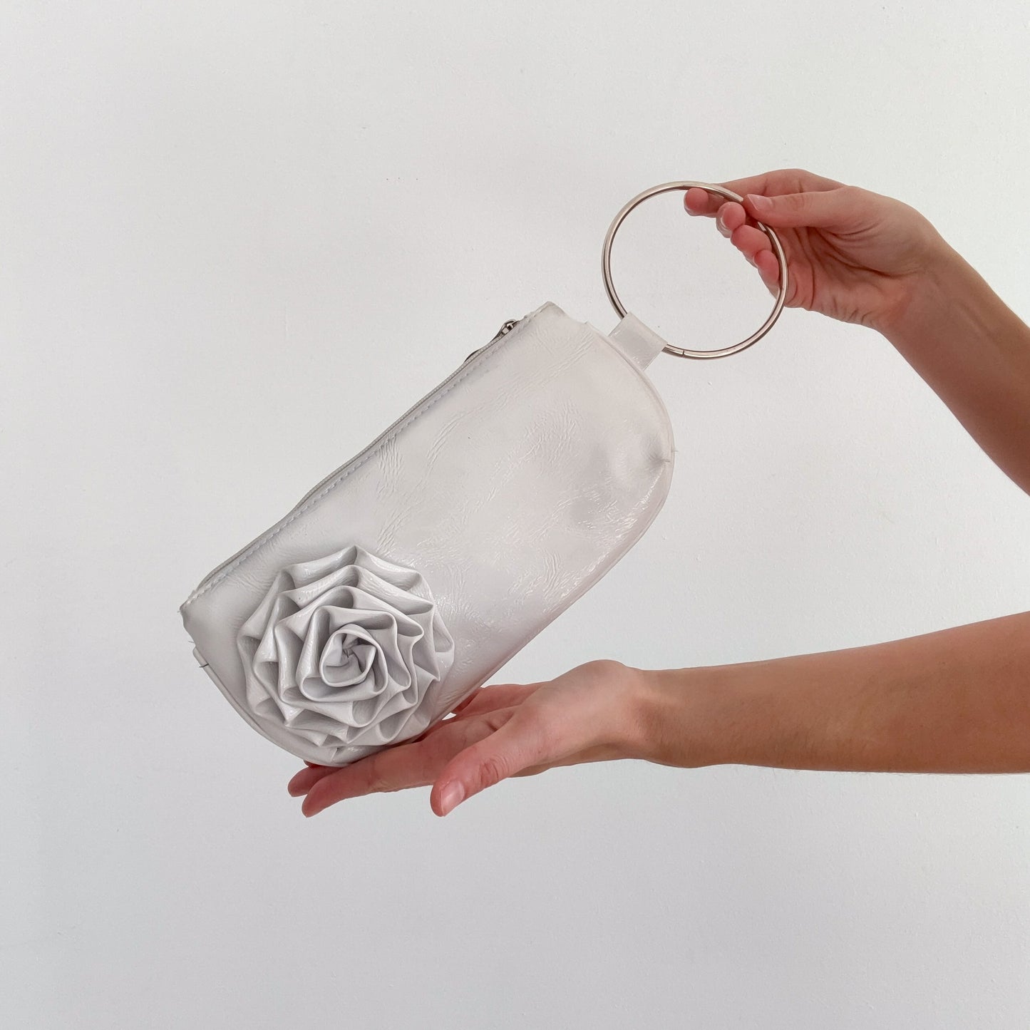 Y2K White Rosette Wristlet Clutch