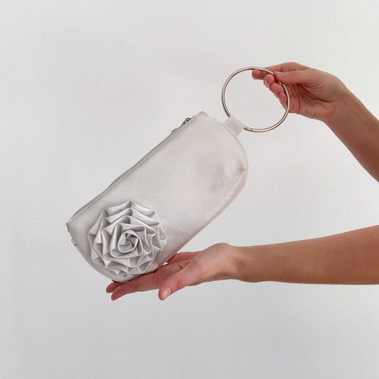 Y2K White Rosette Wristlet Clutch