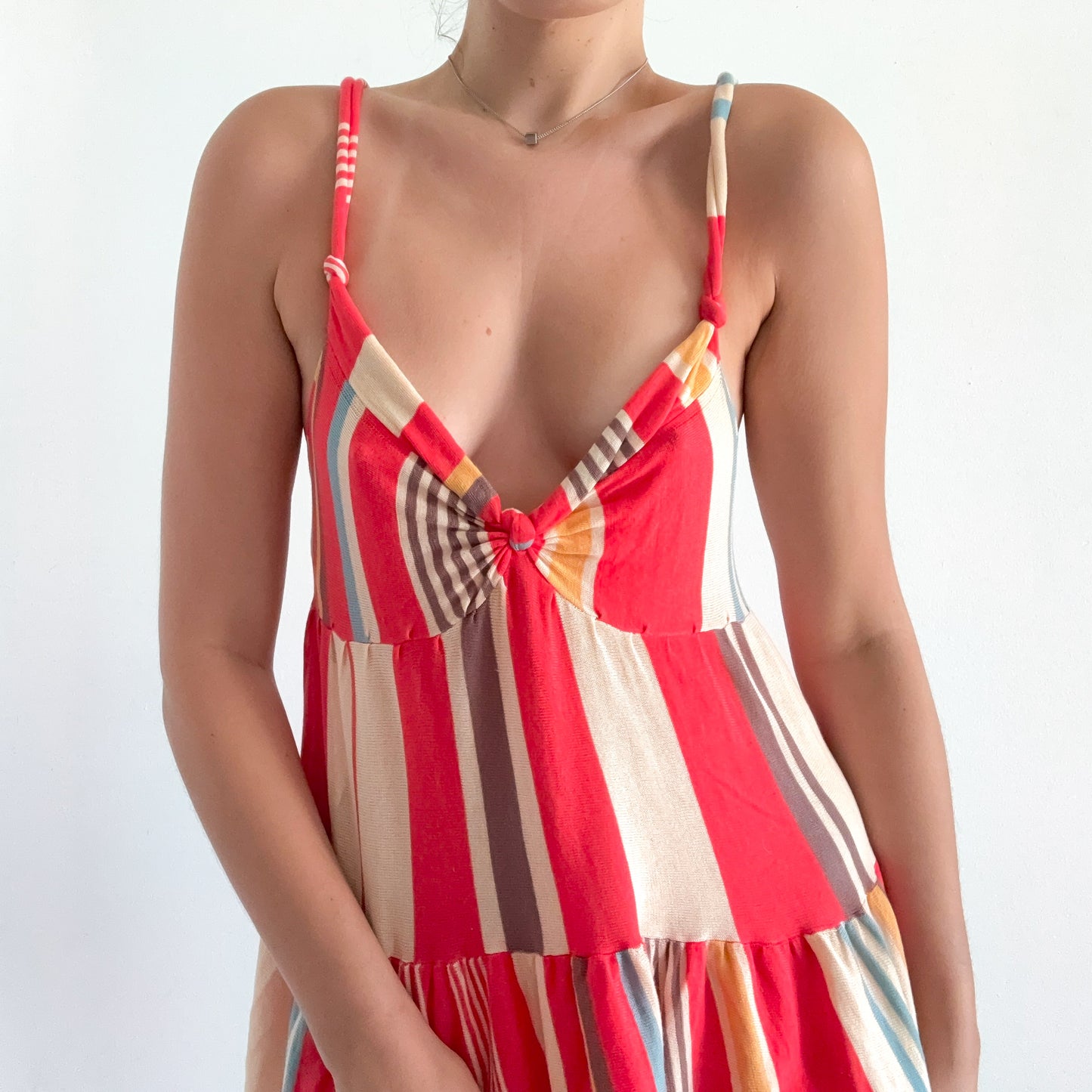 Y2K Red & Beige Striped Cotton Knit Mini Dress / SZ S