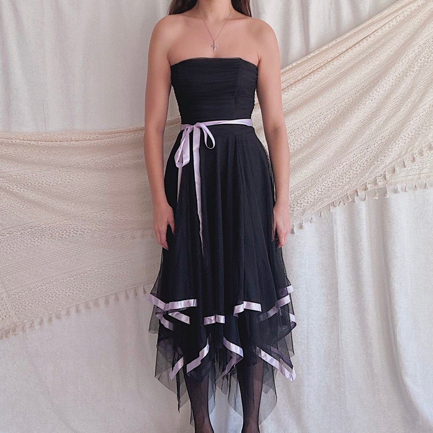 Y2K Black & Lavender Tulle Ribbon Dress / SZ S
