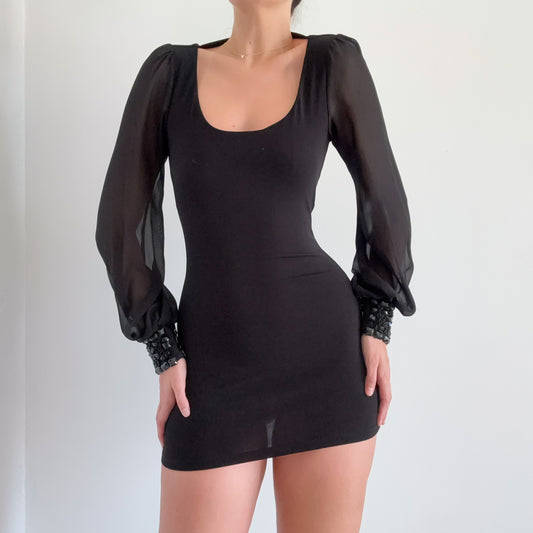 Y2K Black Balloon Sleeve Mini Dress / SZ S