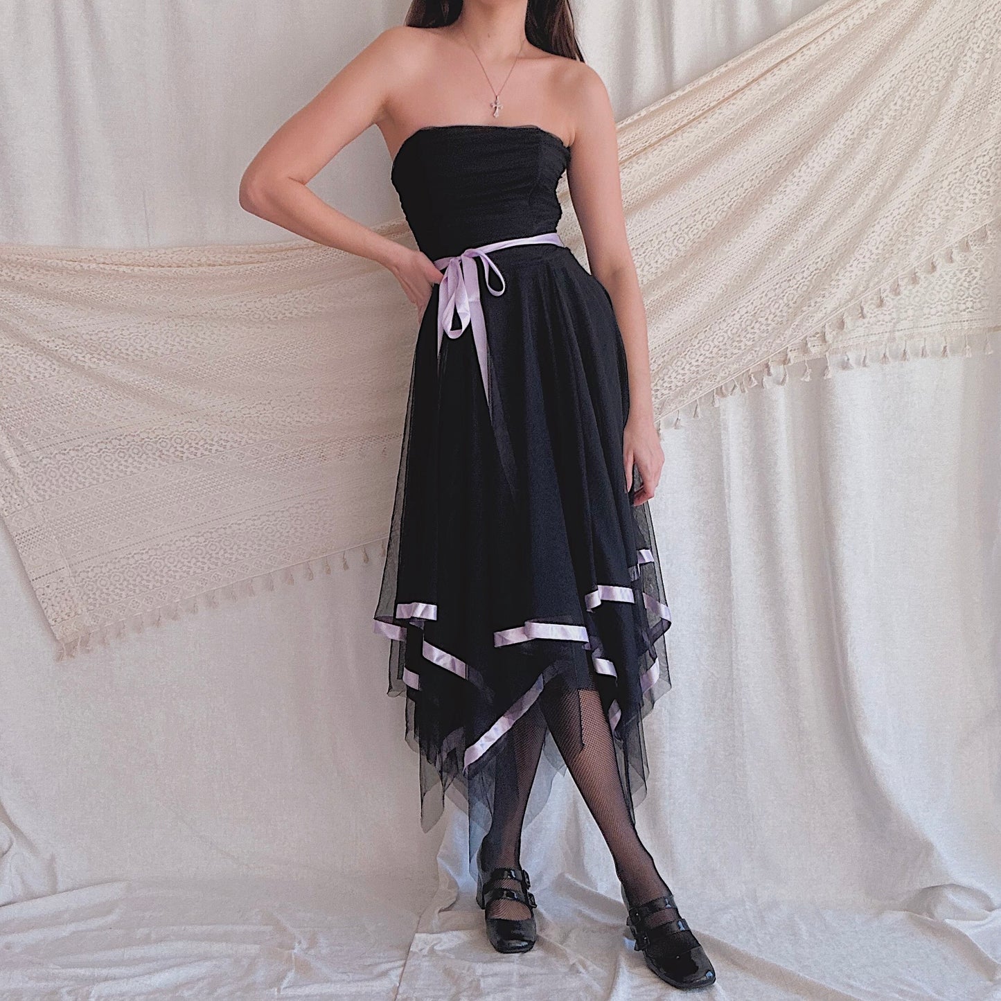 Y2K Black & Lavender Tulle Ribbon Dress / SZ S