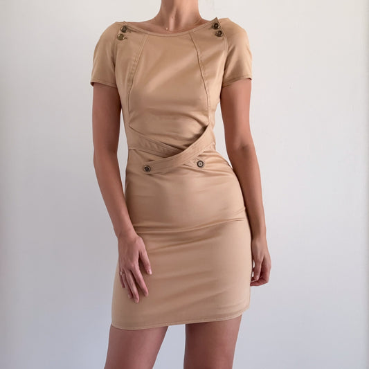 Y2K Zac Posen Tan Button Dress / SZ 6