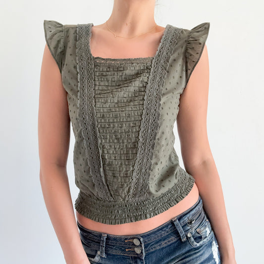 Lucky Brand Army Green Cotton Peasant Top / SZ S