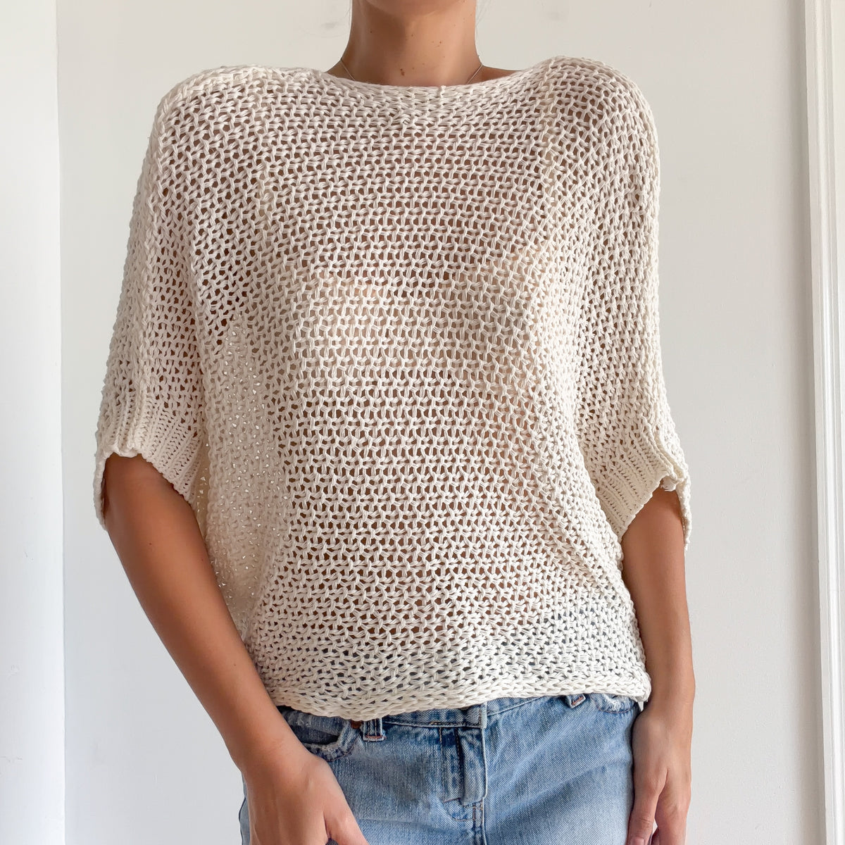 Ivory Sweater Knit Slouchy Butterfly Top / One Size
