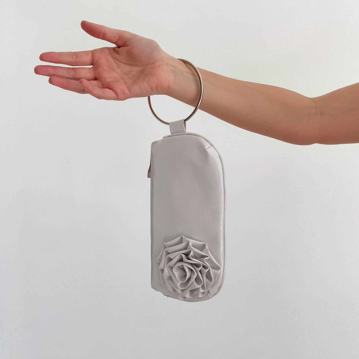 Y2K White Rosette Wristlet Clutch