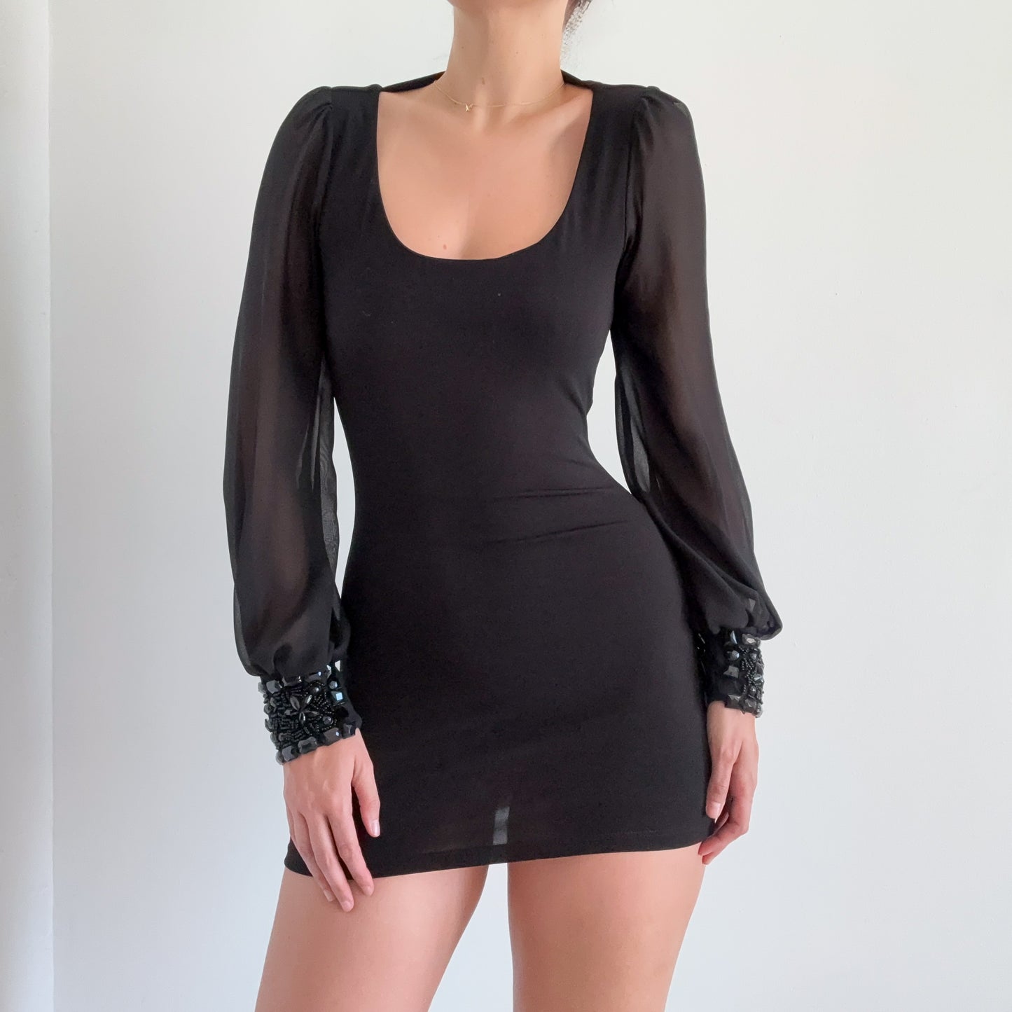 Y2K Black Balloon Sleeve Mini Dress / SZ S