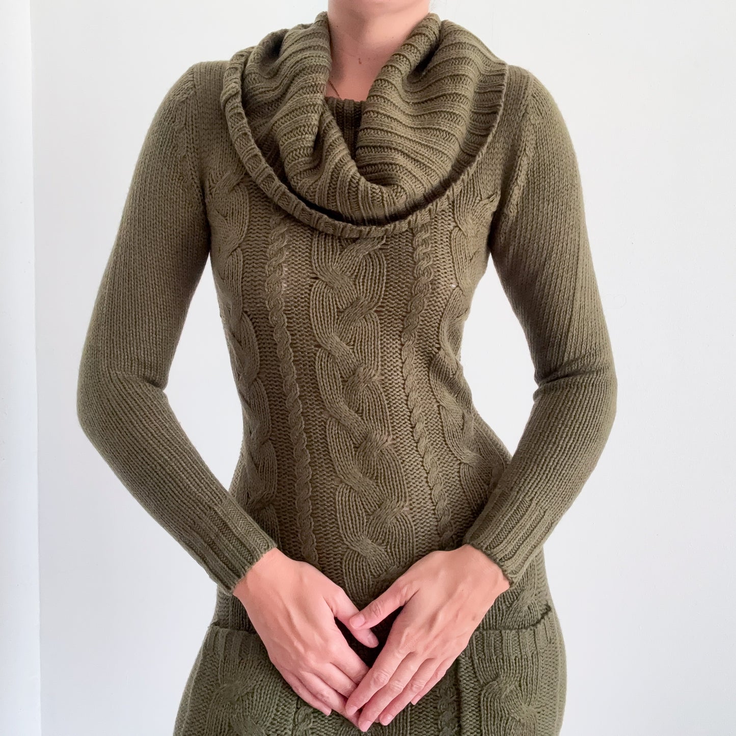 Y2K Army Green Knit Sweater Dress / SZ XS/S