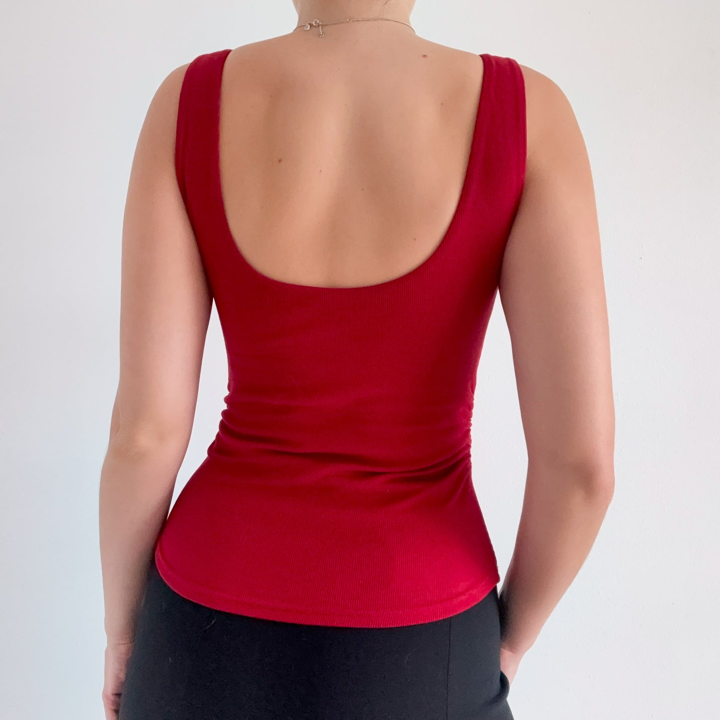 Contemporary Crimson Red Boat Neck Top / SZ S