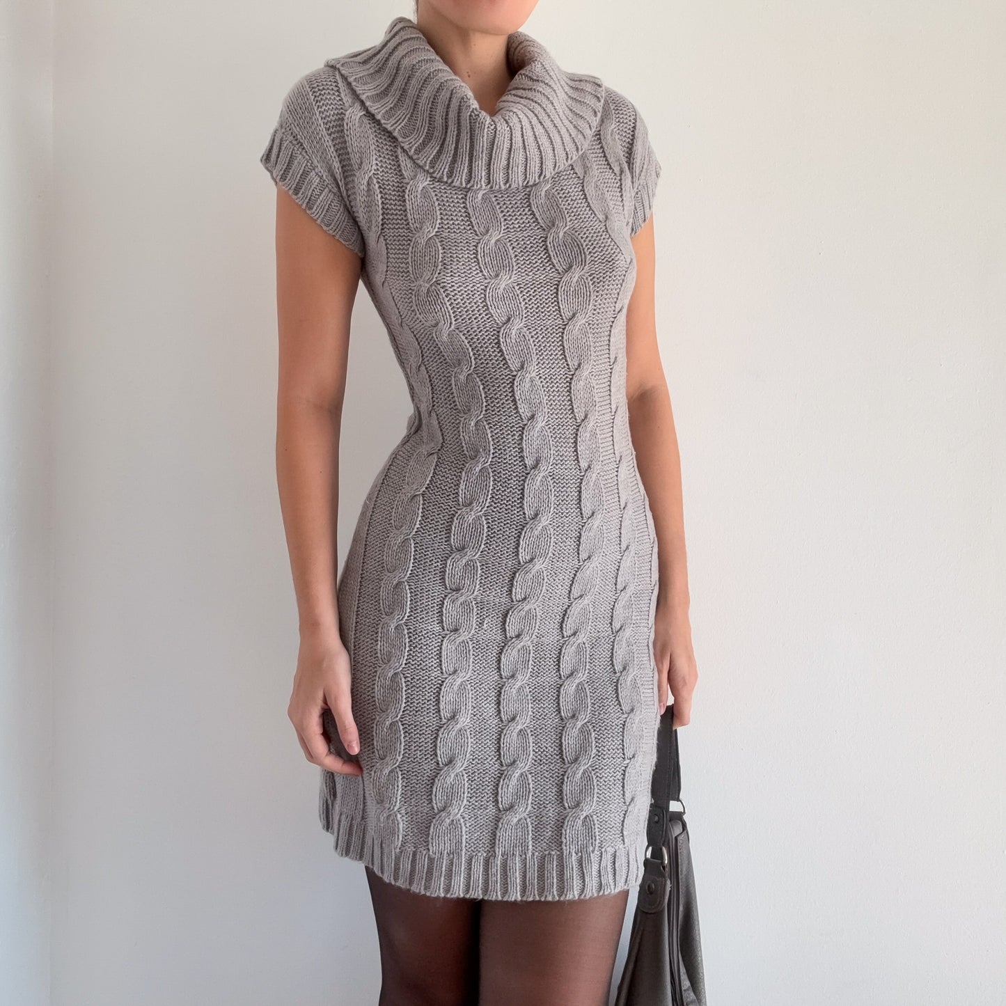 Y2K Grey Cable Knit Sweater Dress / SZ M