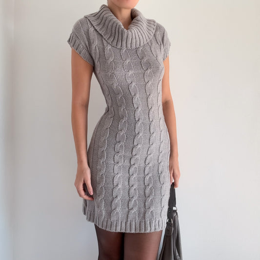 Y2K Grey Cable Knit Sweater Dress / SZ M
