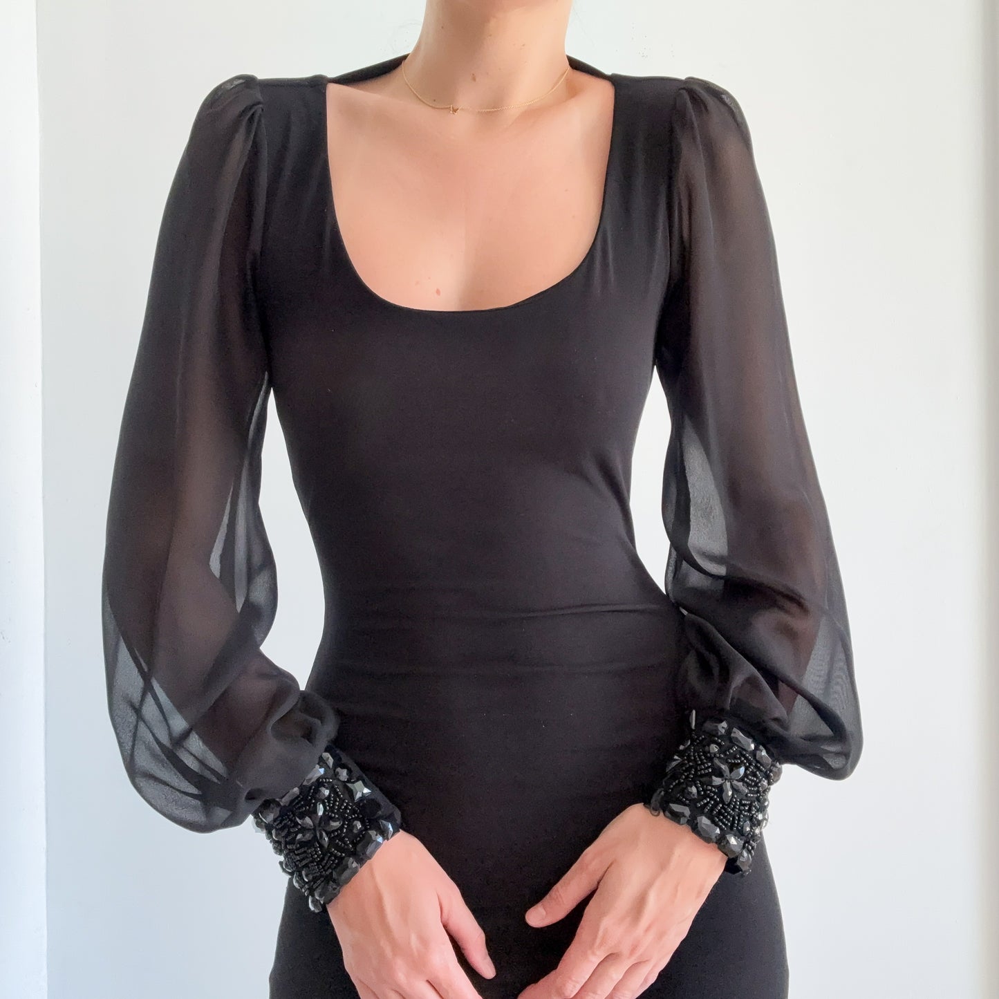 Y2K Black Balloon Sleeve Mini Dress / SZ S