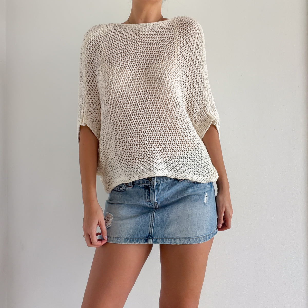 Ivory Sweater Knit Slouchy Butterfly Top / One Size