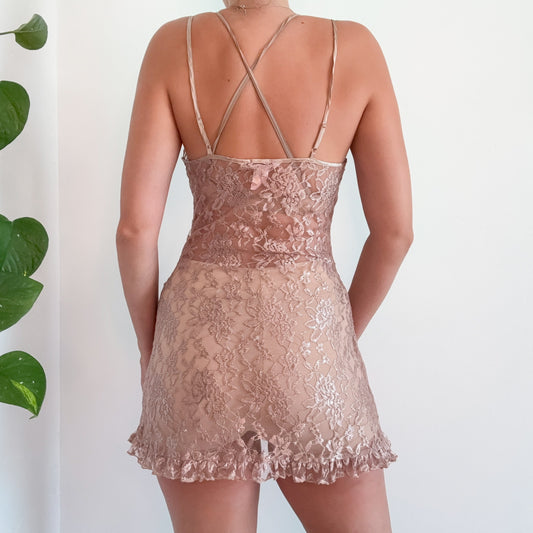 Y2K Metallic Taupe Lace Nighty / SZ S/M