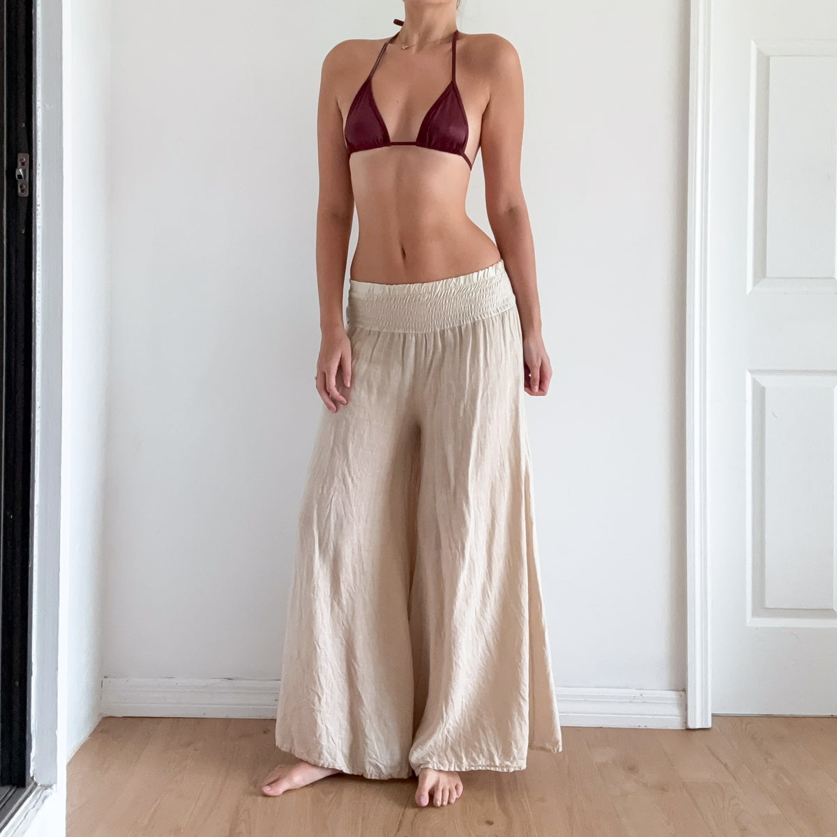 Italian Ecru Linen Flowy Pants / SZ XS-M
