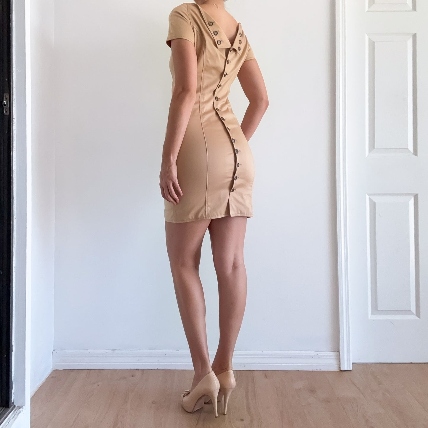 Y2K Zac Posen Tan Button Dress / SZ 6