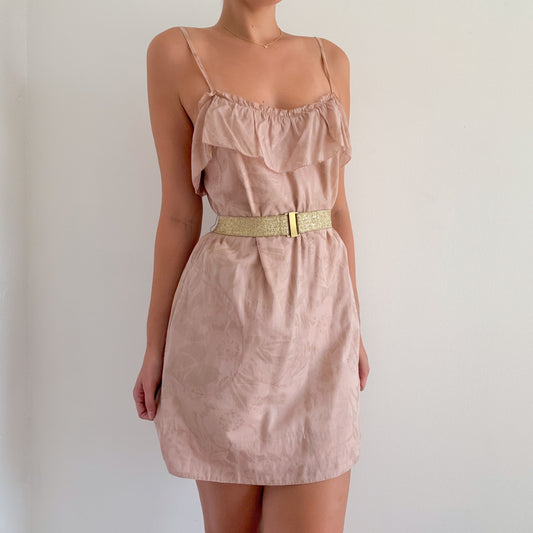 Y2K Rebecca Taylor Blush & Gold Belted Mini Dress / SZ 4