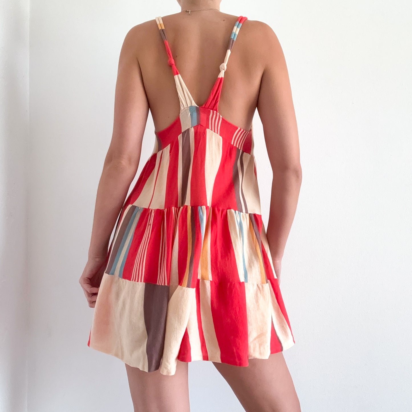 Y2K Red & Beige Striped Cotton Knit Mini Dress / SZ S