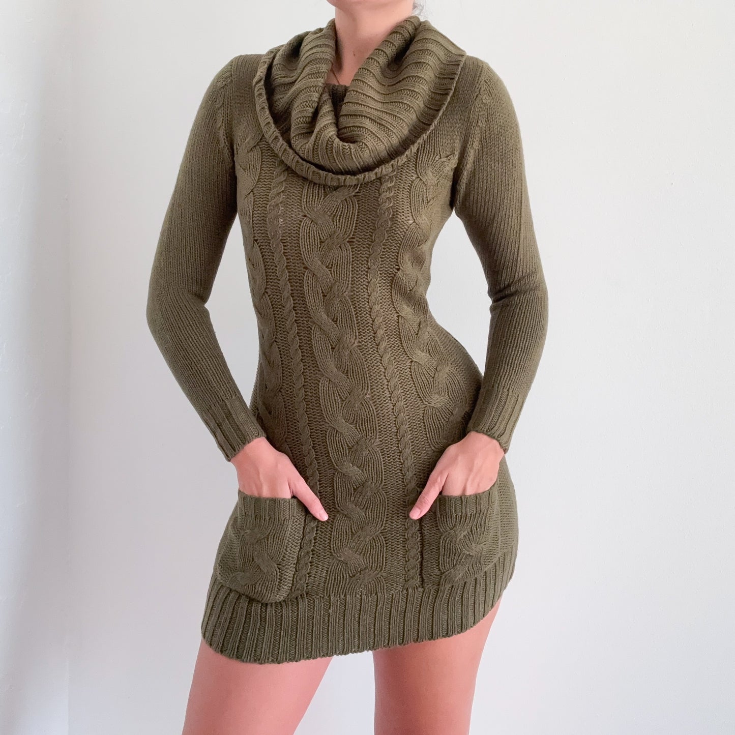 Y2K Army Green Knit Sweater Dress / SZ XS/S