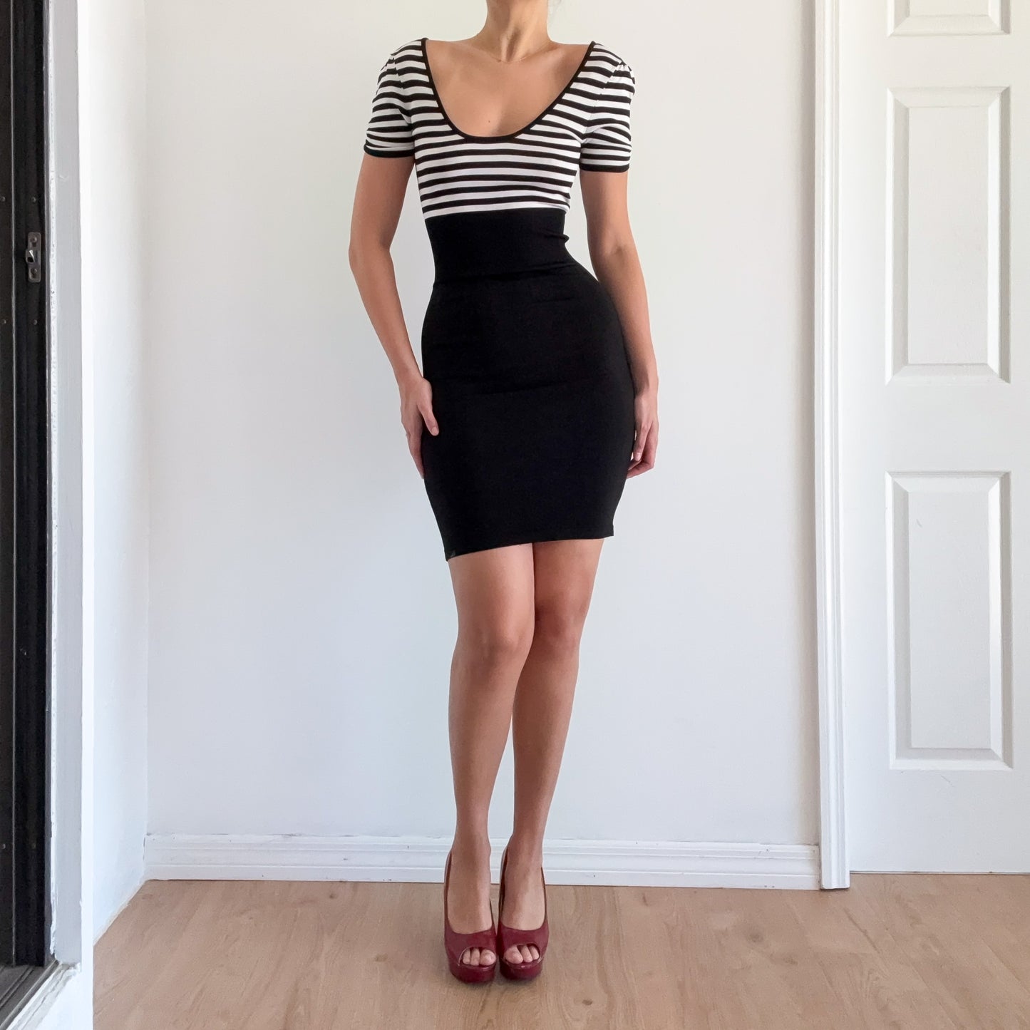Y2K Bebe Black Striped Slinky Dress / SZ S