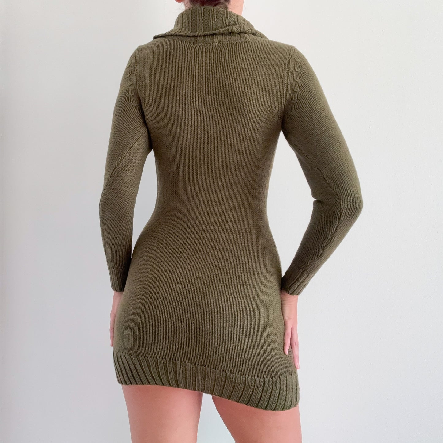 Y2K Army Green Knit Sweater Dress / SZ XS/S