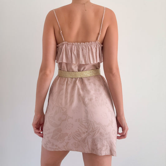 Y2K Rebecca Taylor Blush & Gold Belted Mini Dress / SZ 4