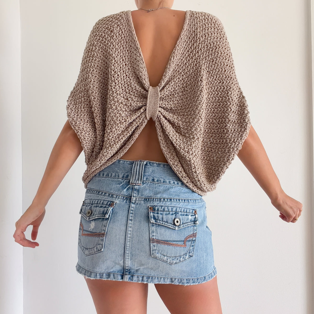 Taupe Sweater Knit Slouchy Butterfly Top / One Size (Copy)