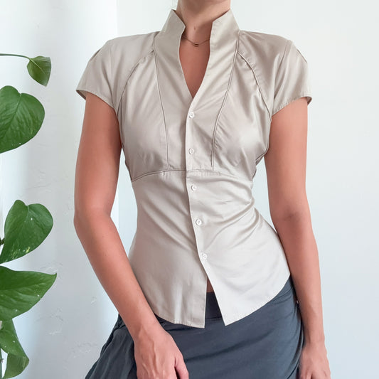 Y2K Beige Button Blouse / SZ S/M