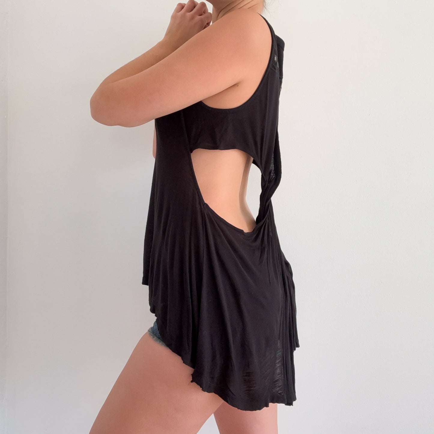 Free People Black Studded Cutout Tunic Top / SZ M