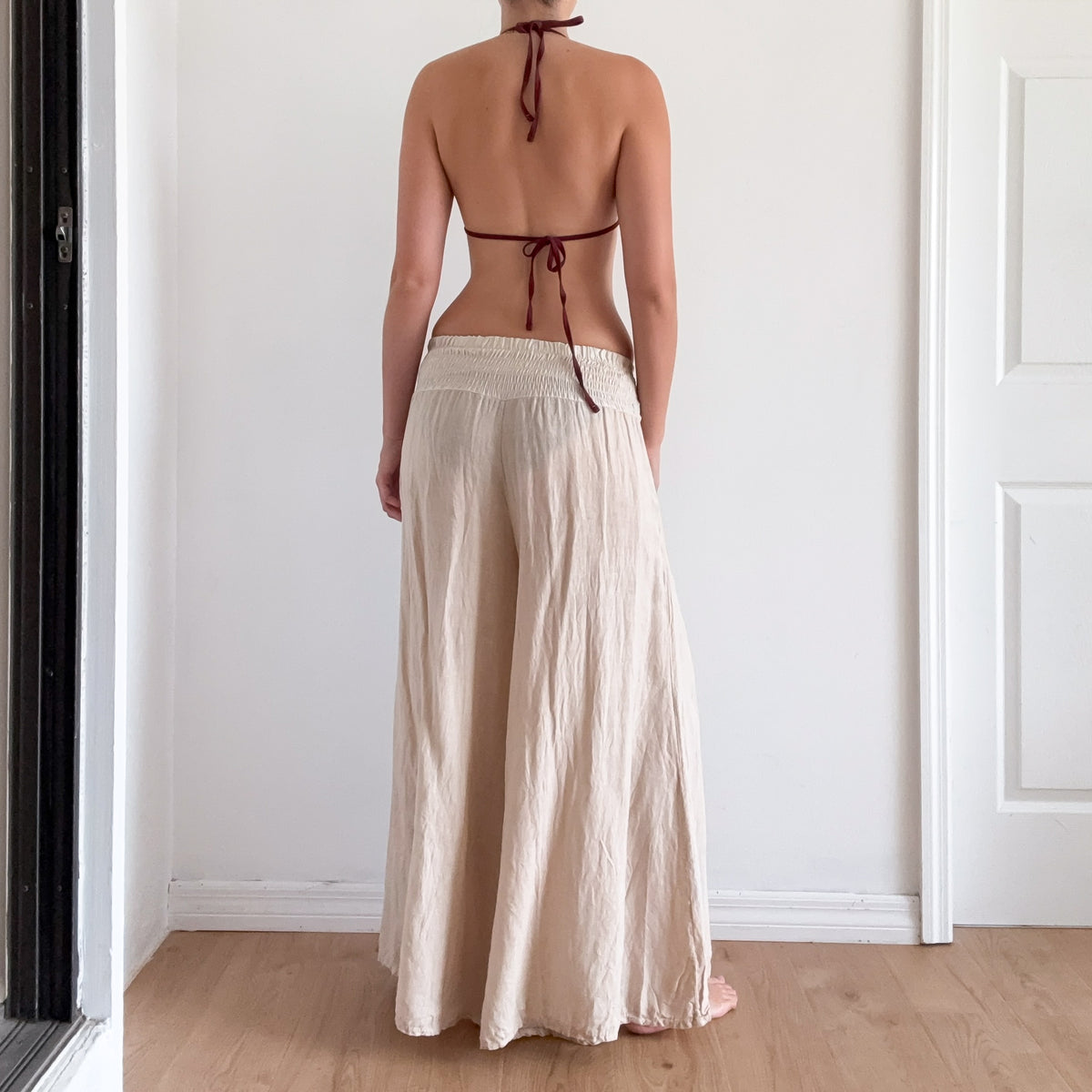 Italian Ecru Linen Flowy Pants / SZ XS-M
