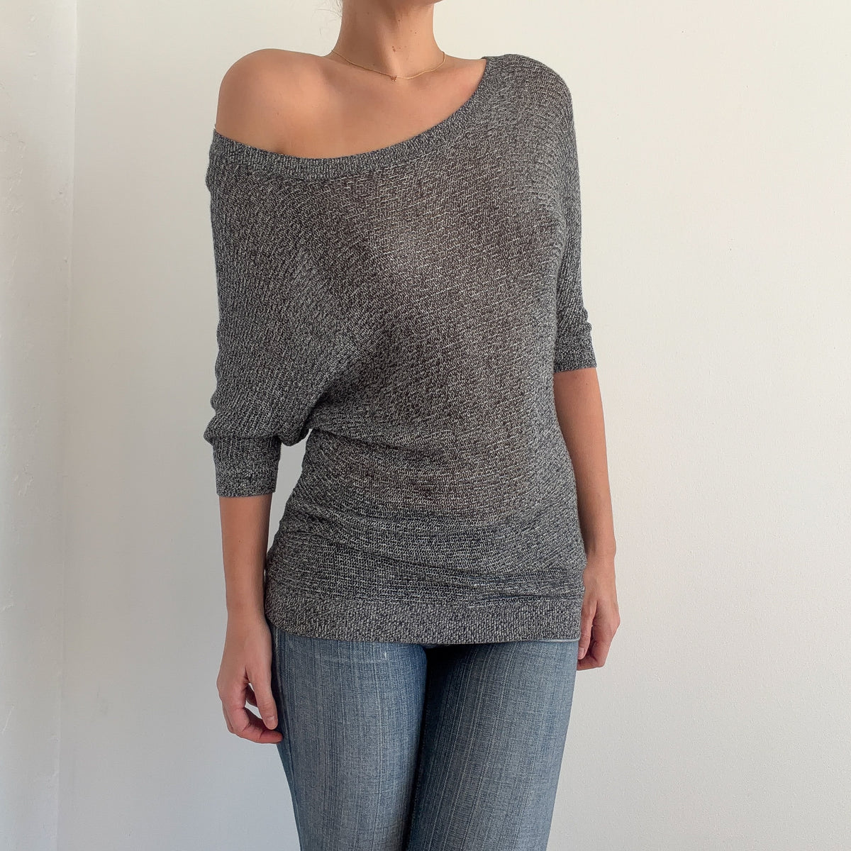 Y2K Grey Knit Dolman Sleeve Top / SZ S