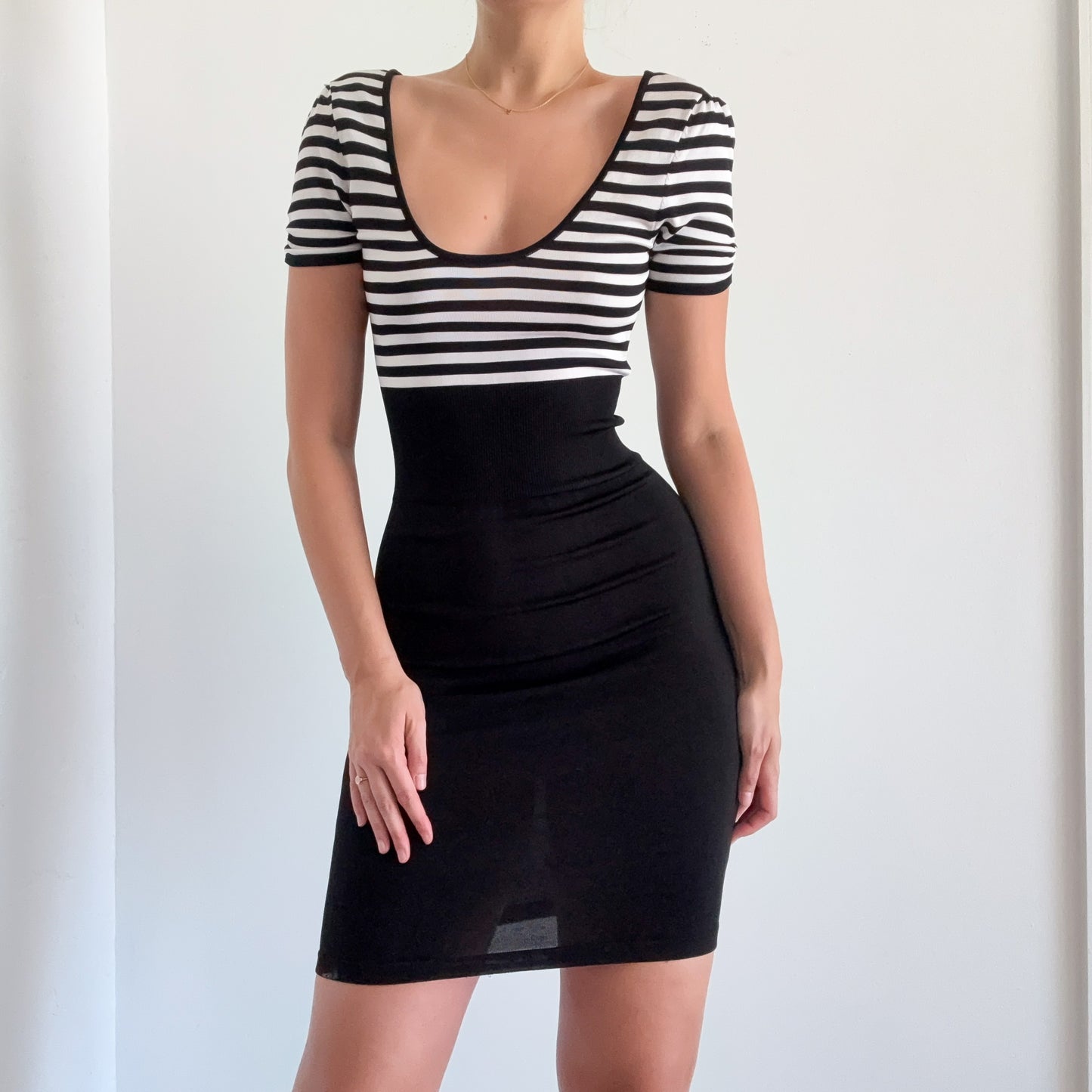 Y2K Bebe Black Striped Slinky Dress / SZ S