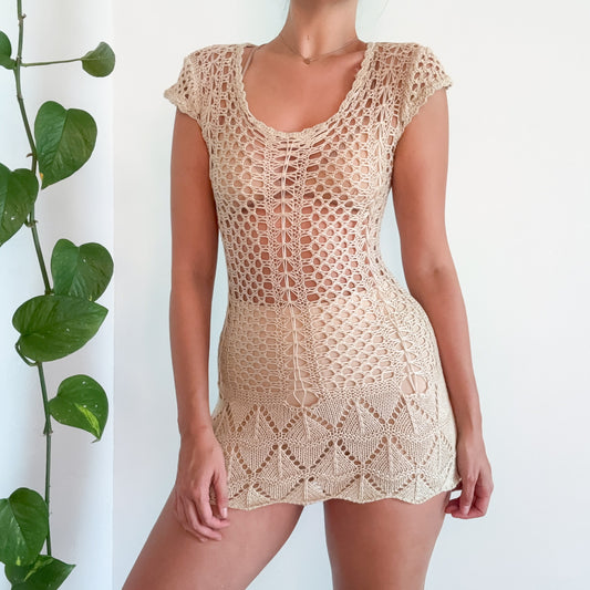 Y2K Ecru Crochet Mini Dress / SZ XS/S