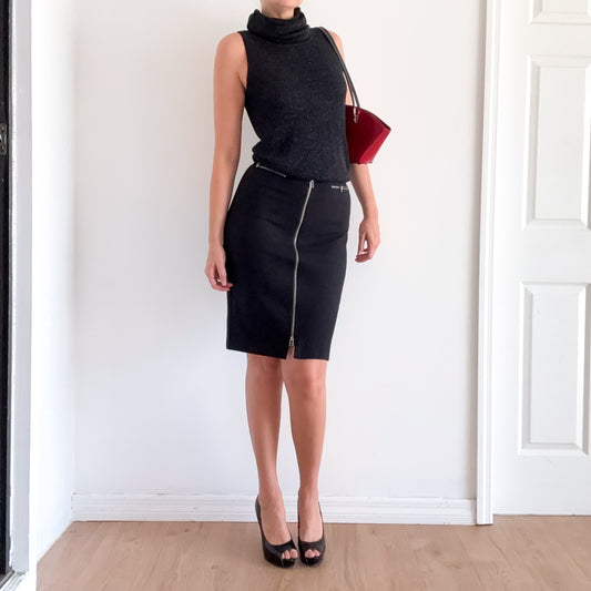 Y2K Black Zip Pencil Skirt / SZ 4