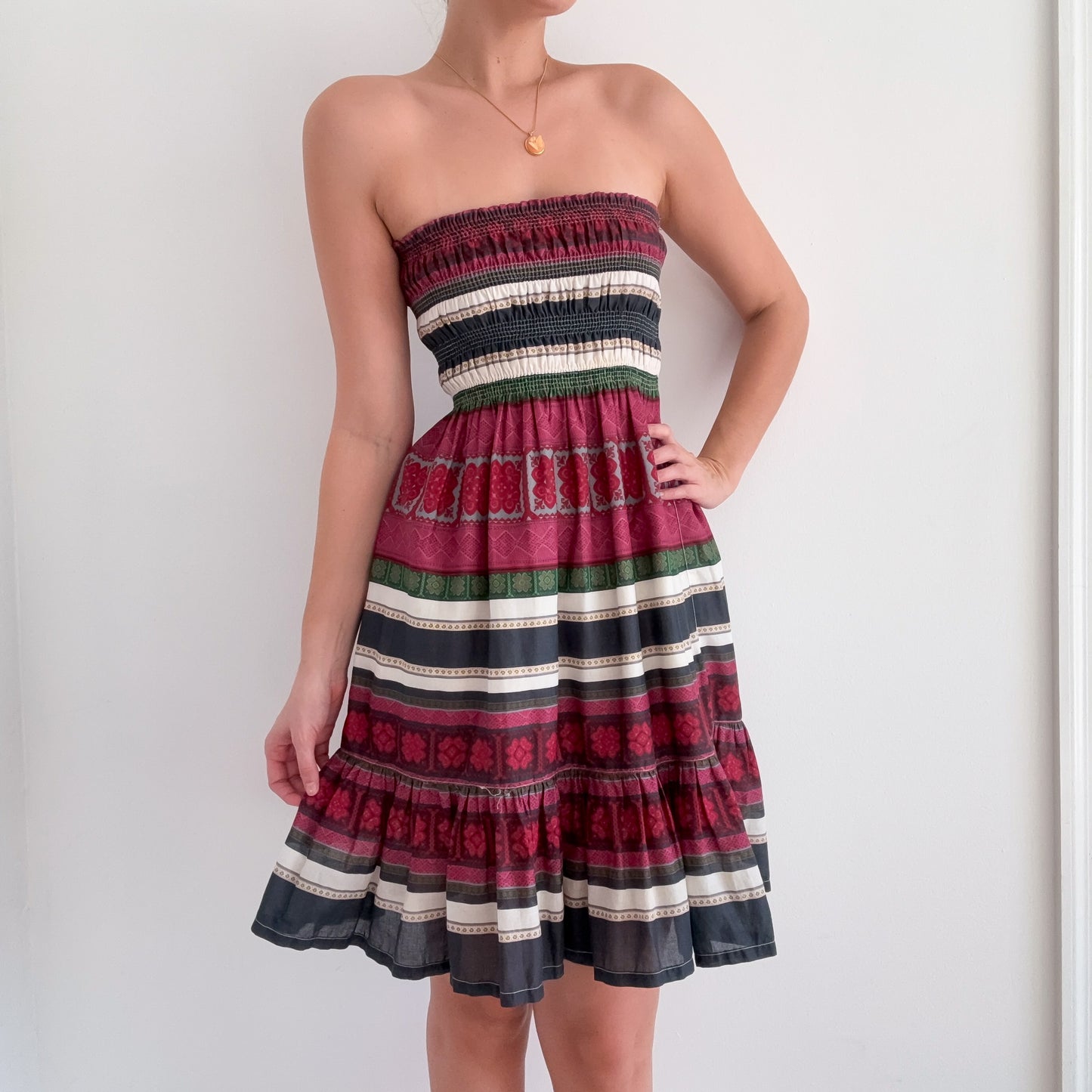 Y2K Magenta Printed Cotton Tube Dress / SZ S-M