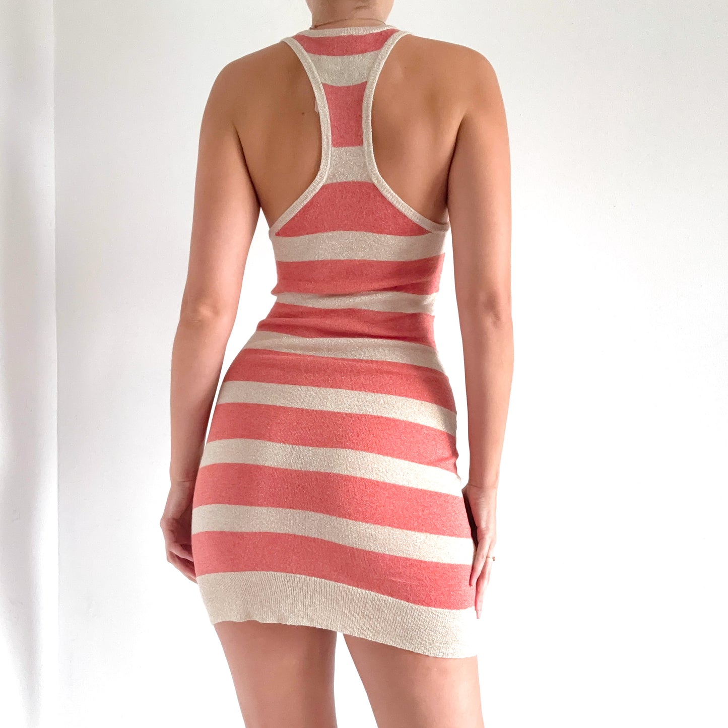 Y2K Coral Metallic Knit Striped Mini Dress / SZ XS-S