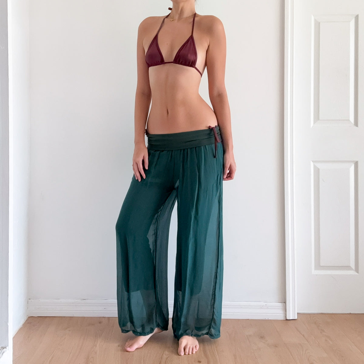 Italian Emerald Green Silk Flowy Pants / SZ XS-M