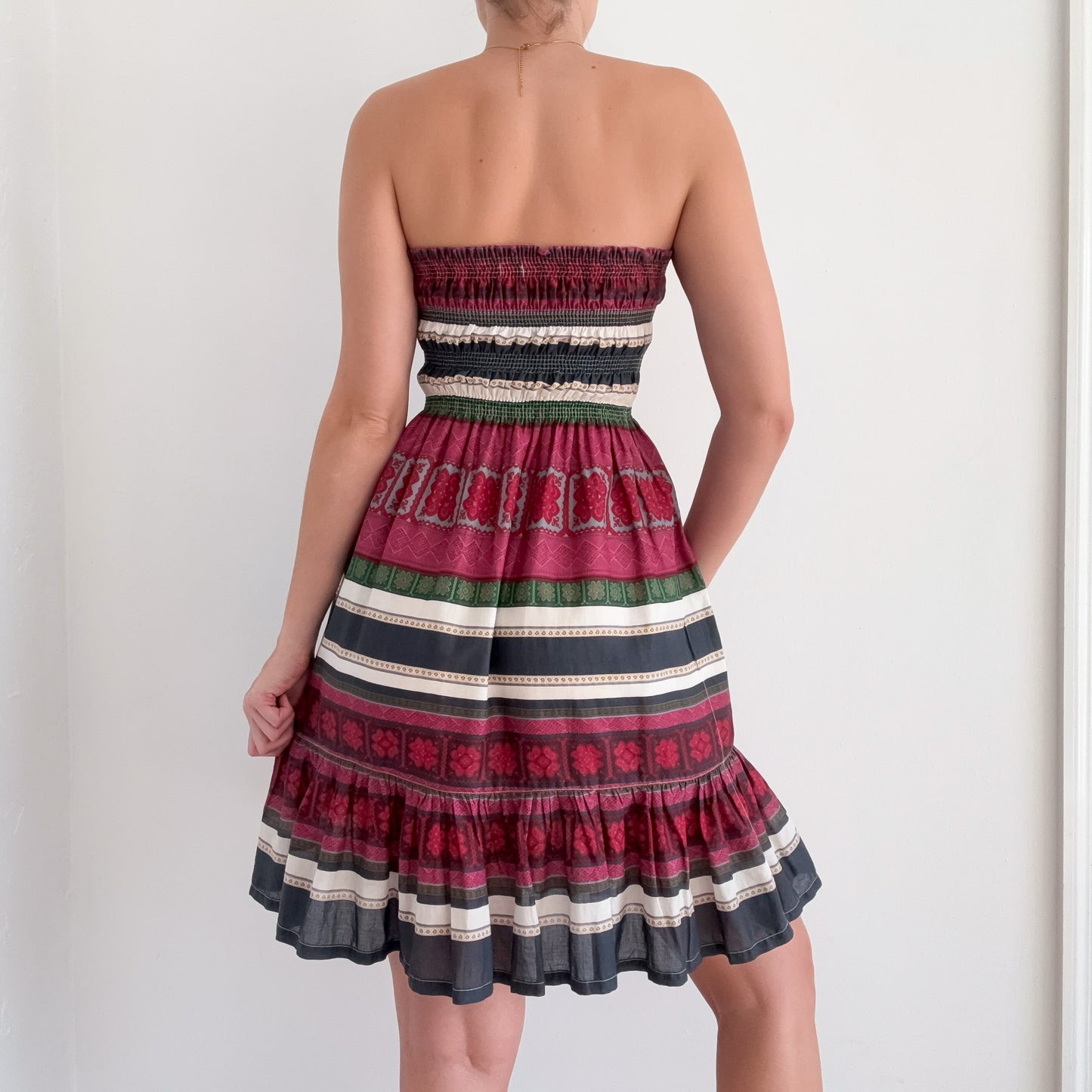 Y2K Magenta Printed Cotton Tube Dress / SZ S-M