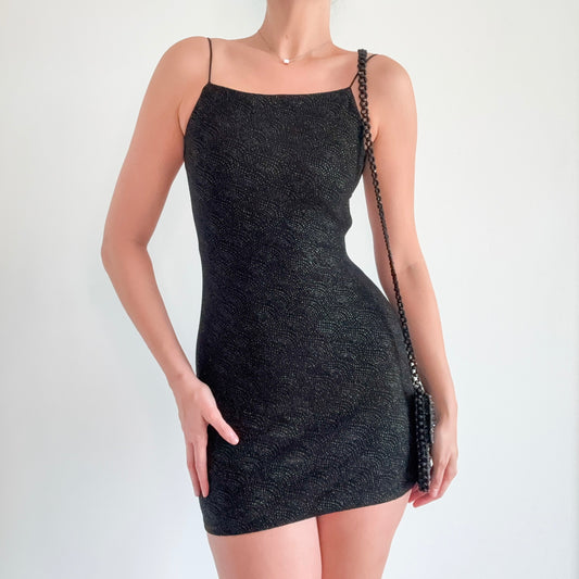 Y2K Black Glitter Backless Mini Dress / SZ XS-S