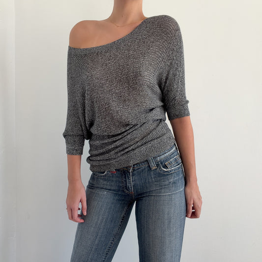 Y2K Grey Knit Dolman Sleeve Top / SZ S
