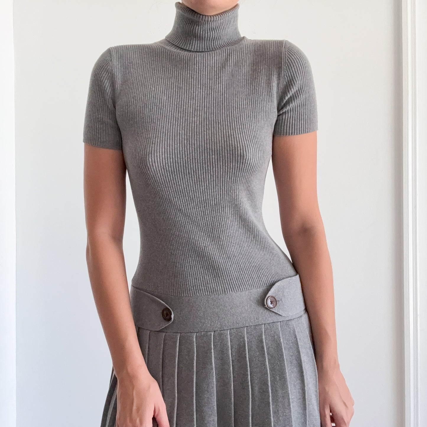 Y2K Grey Pleated Sweater Knit Dress / SZ S