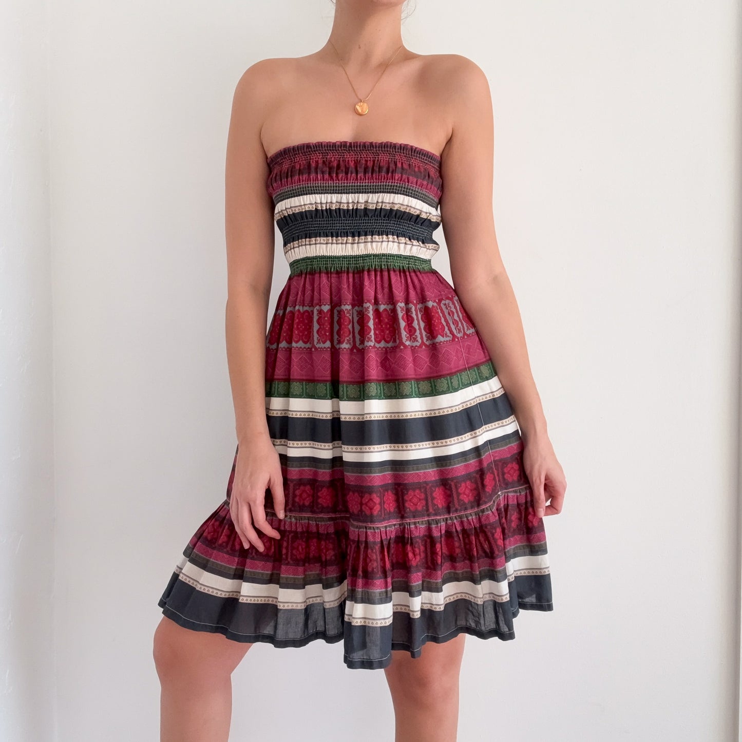 Y2K Magenta Printed Cotton Tube Dress / SZ S-M