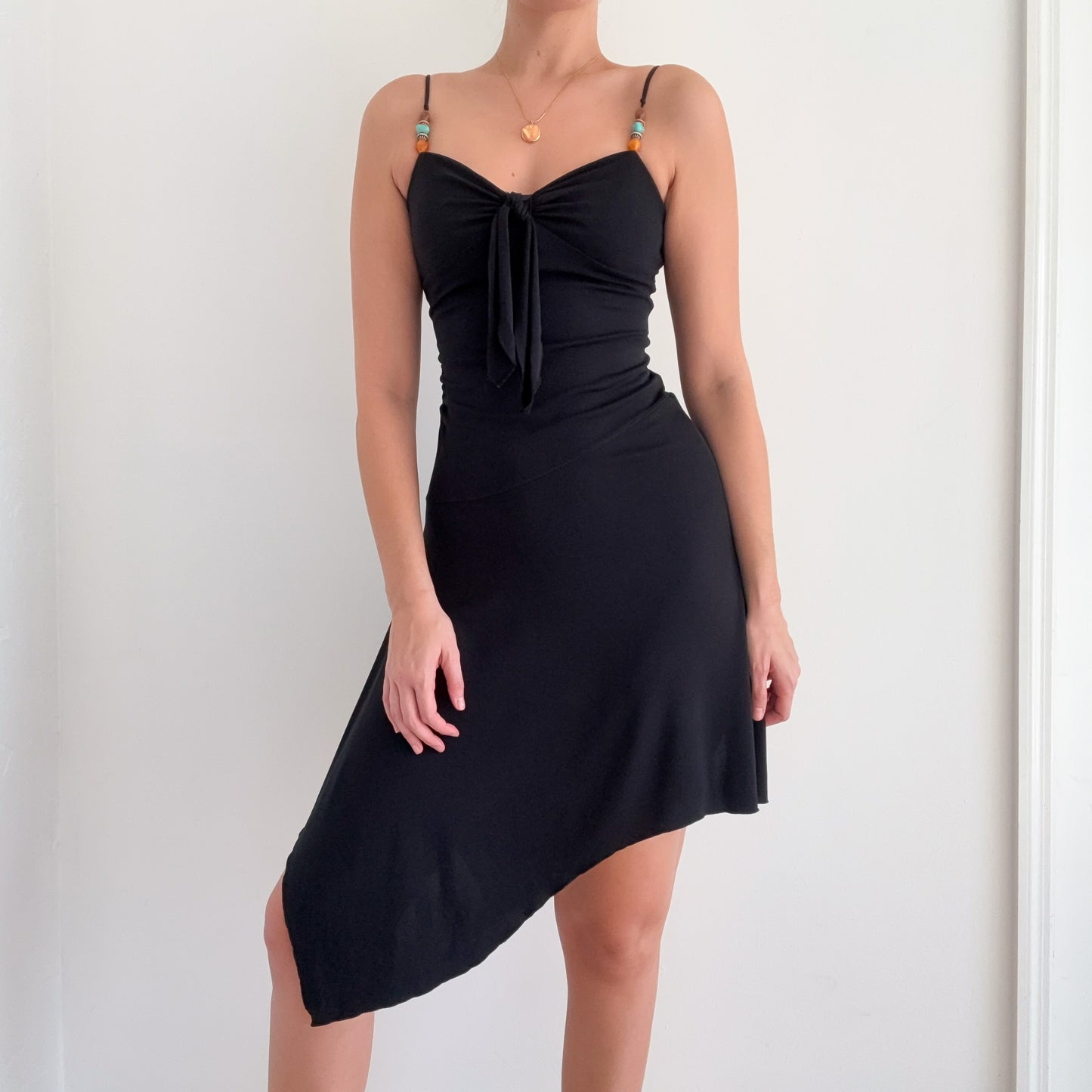 Y2K Black Beaded Strap Midi Dress / SZ XS/S