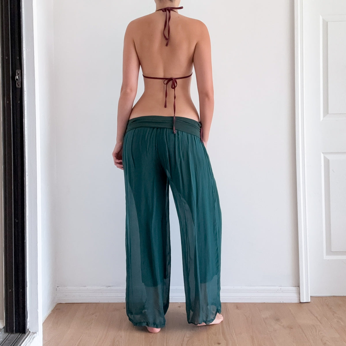 Italian Emerald Green Silk Flowy Pants / SZ XS-M