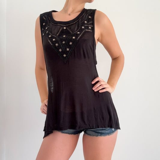 Free People Black Studded Cutout Tunic Top / SZ M