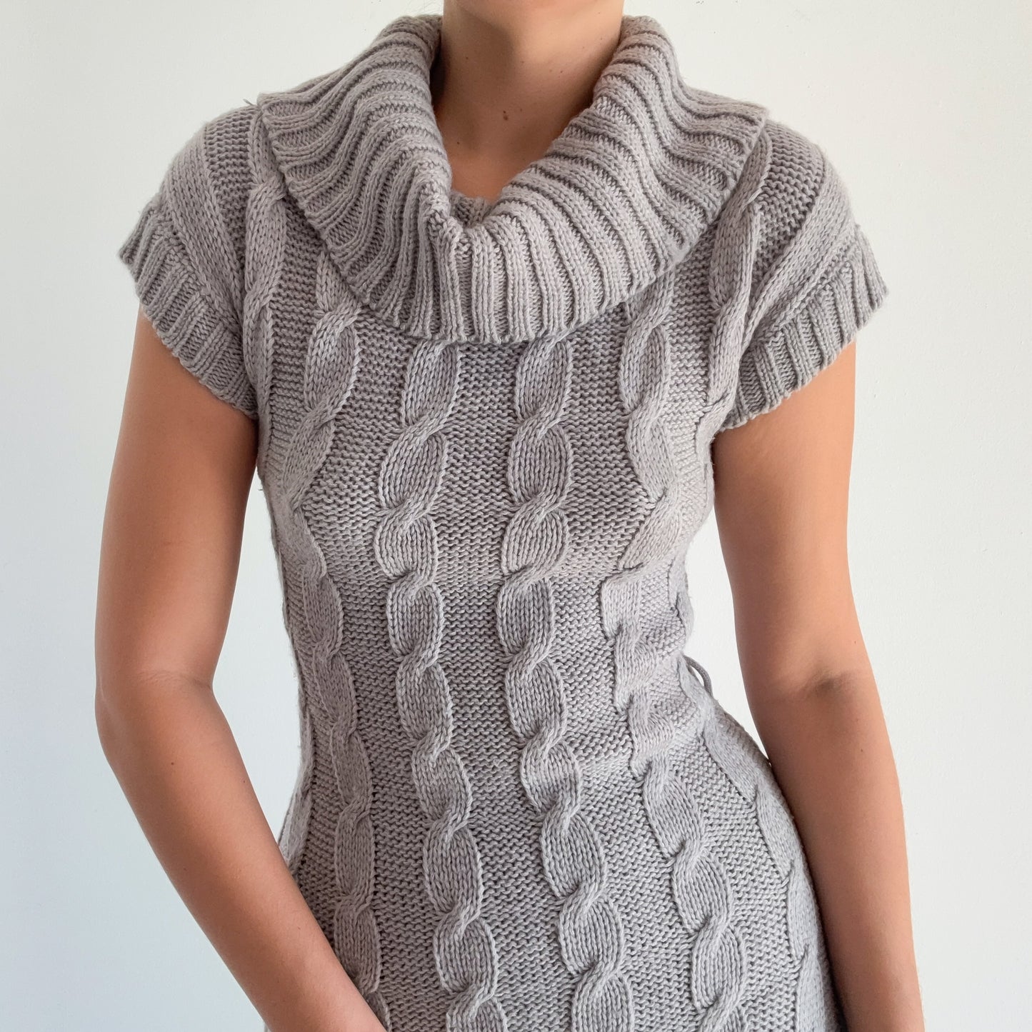 Y2K Grey Cable Knit Sweater Dress / SZ M