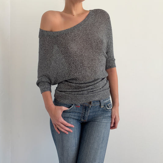 Y2K Grey Knit Dolman Sleeve Top / SZ S