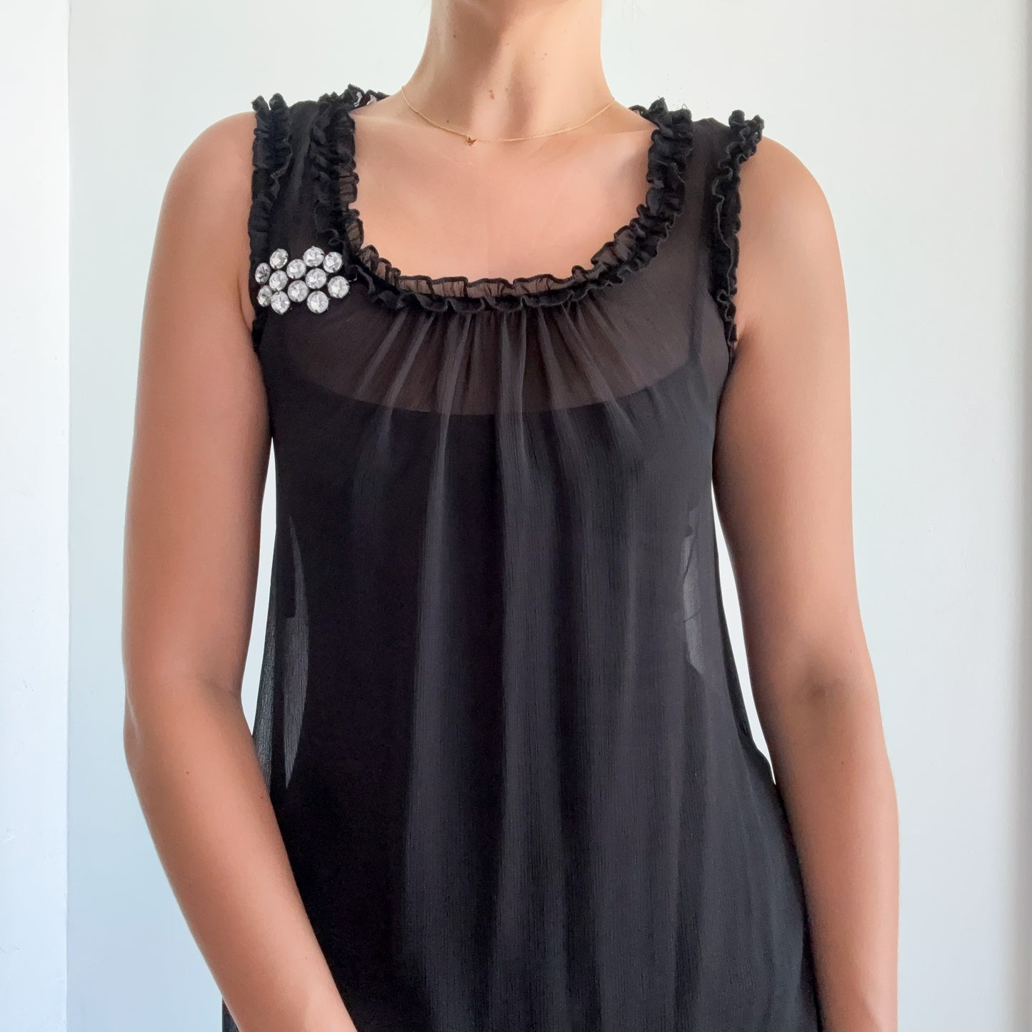 Y2K Black Chiffon Babydoll Dress / SZ S