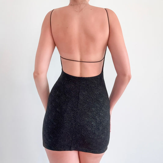 Y2K Black Glitter Backless Mini Dress / SZ XS-S